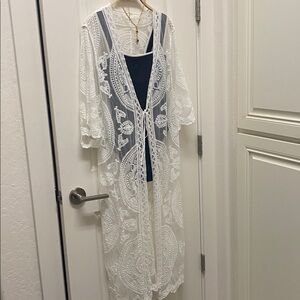White Lace Cover-up Kimono Duster